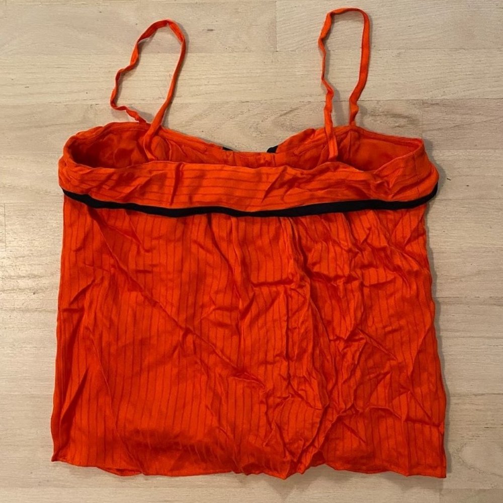 Milly of New York Orange Sleeveless Button-Front Shell with Black Trim - Picture 3 of 3